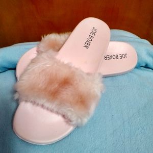 NEW Pink Furry Slides Size 7/8